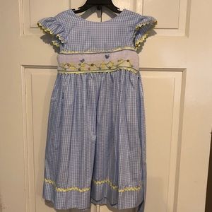 Girls blue gingham spring smock dress